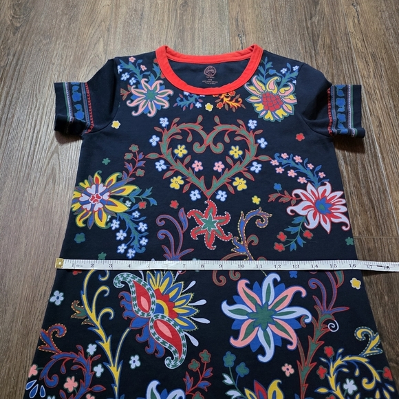Tory Burch XXS Navy Floral Heart Print T-Shirt Dress 100% Pima Cotton - Picture 10 of 15